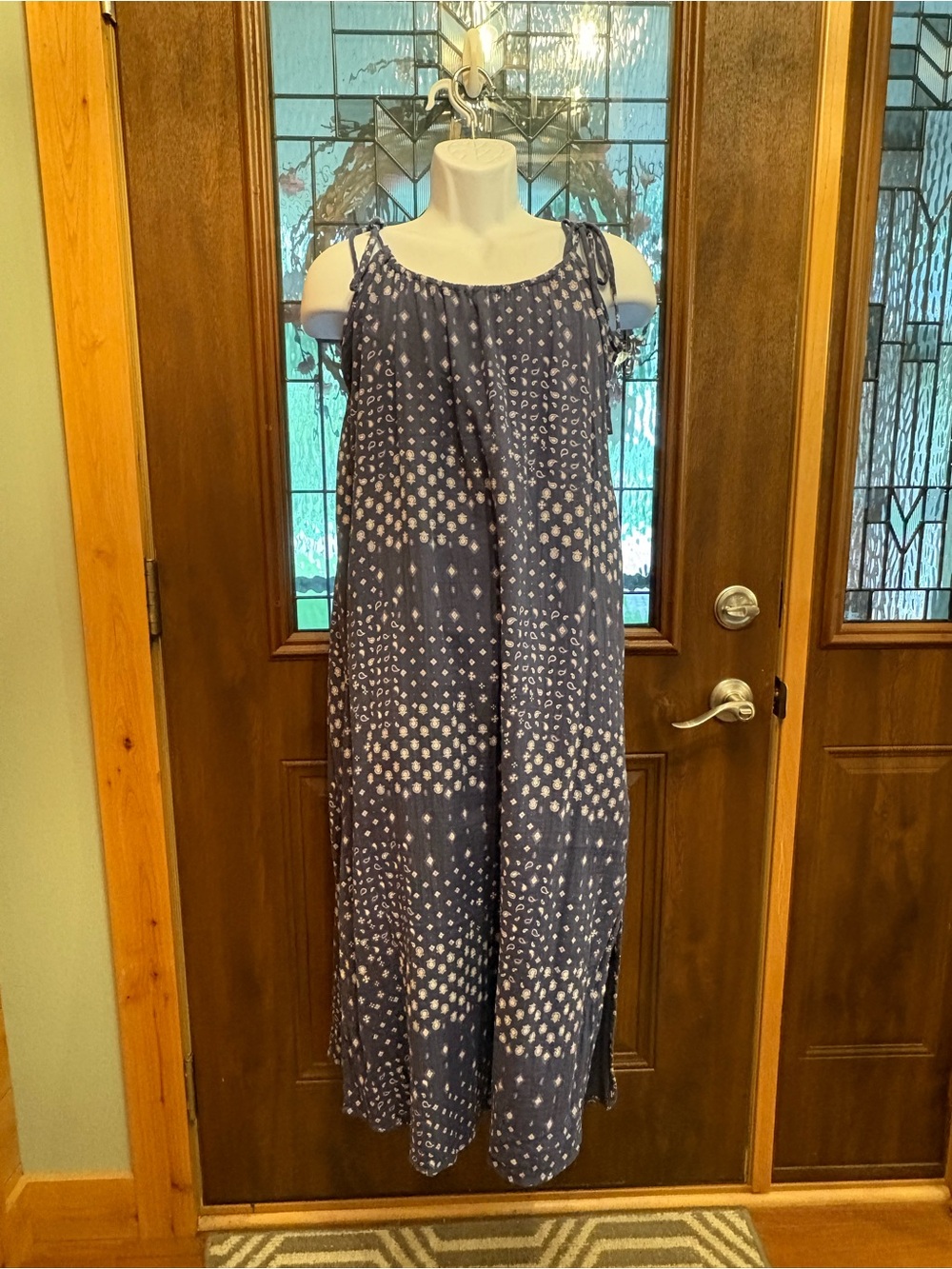 Splendid Navy Blue Patterned Off-Shoulder Maxi Dress L